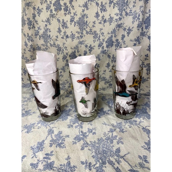 3 MCM 1950s Hazel Atlas Game Birds Tumbler Drinking Glasses - Picture 3 of 10
